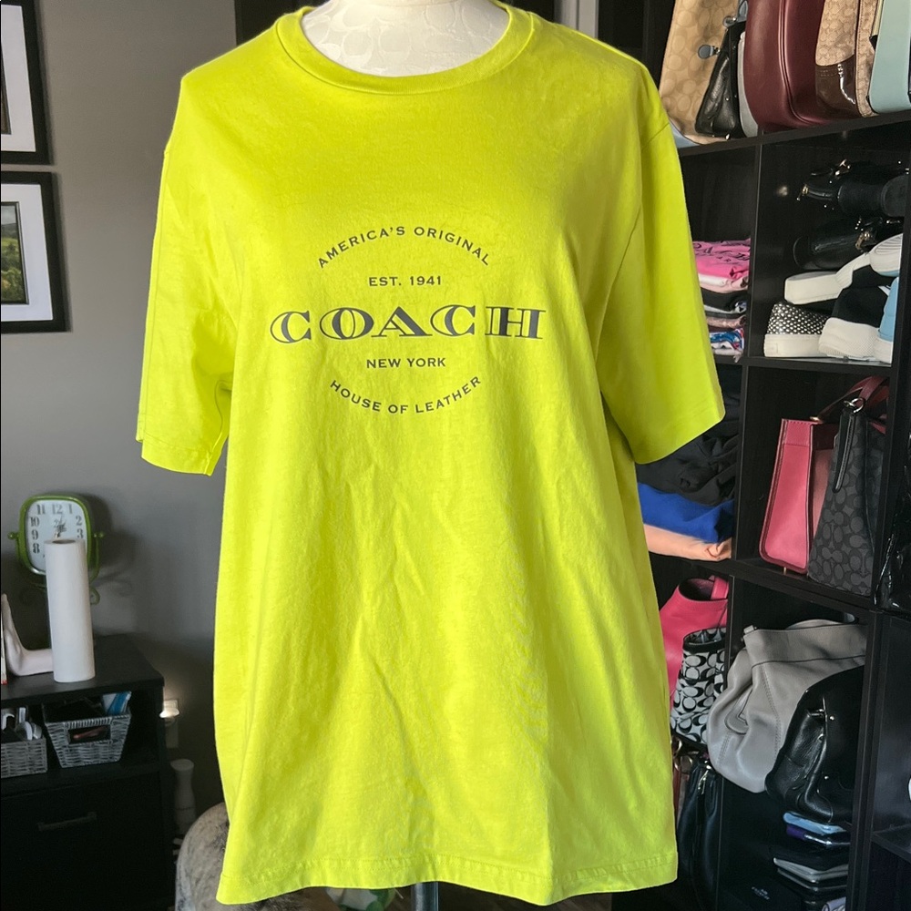 Coach Neon Yellow Logo Short Sleeve Tee